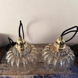 Set of two vintage amber pendant lights