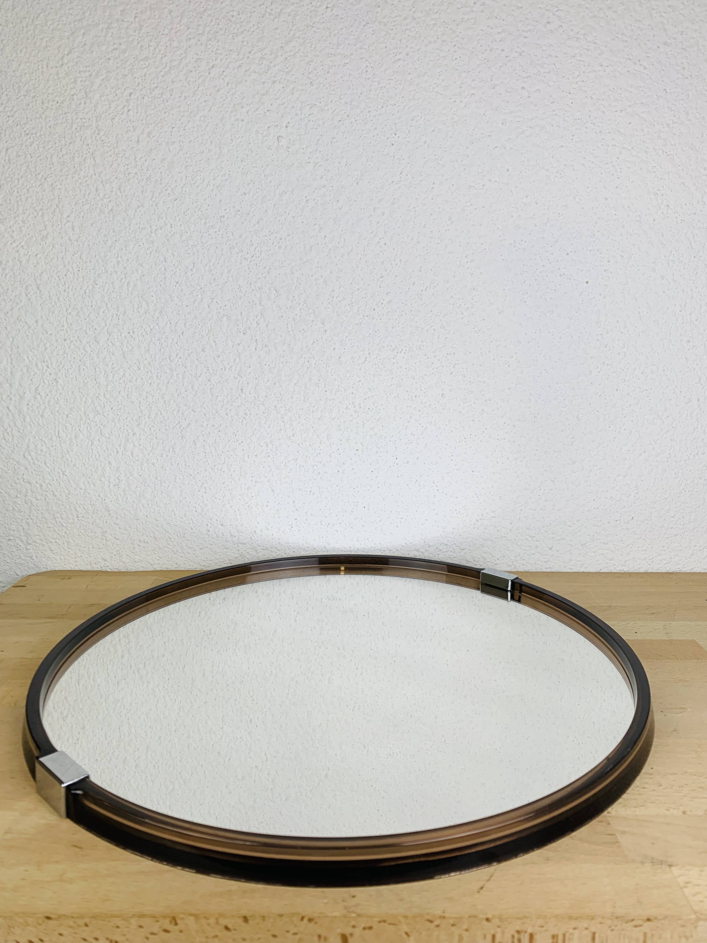 Miroir rond cerclage ambré années 70 vintage