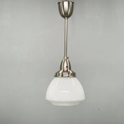 Pair of 1930s Czech Art Deco Opaline Glass and Chrome Pendant Lights