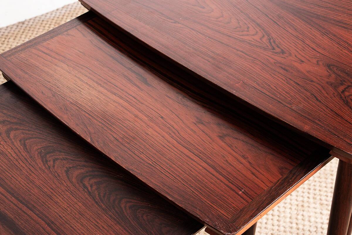 Three Danish nesting tables in rosewood by Mobelintersia 1960.