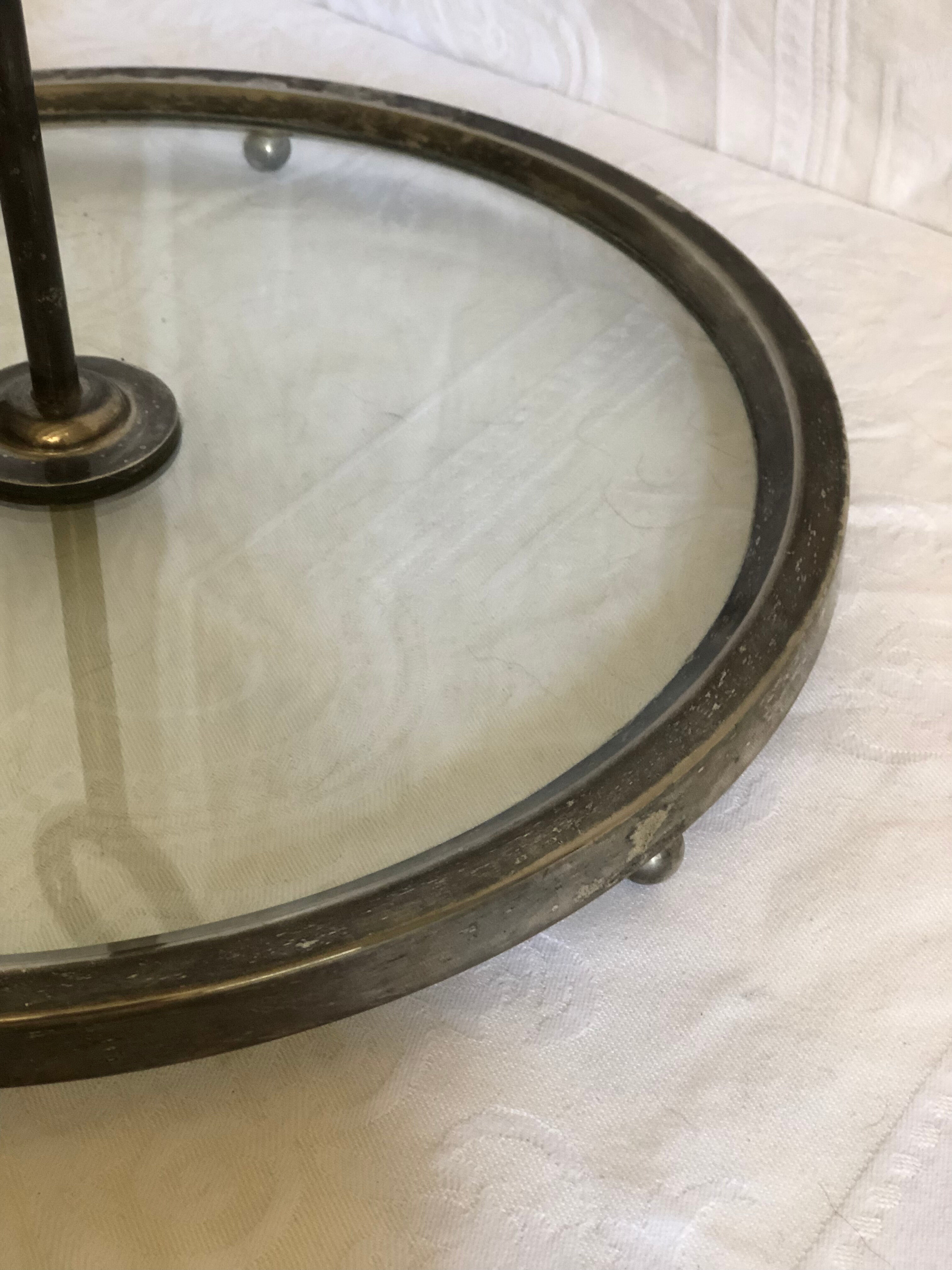 Glass cheese platter and silver metal