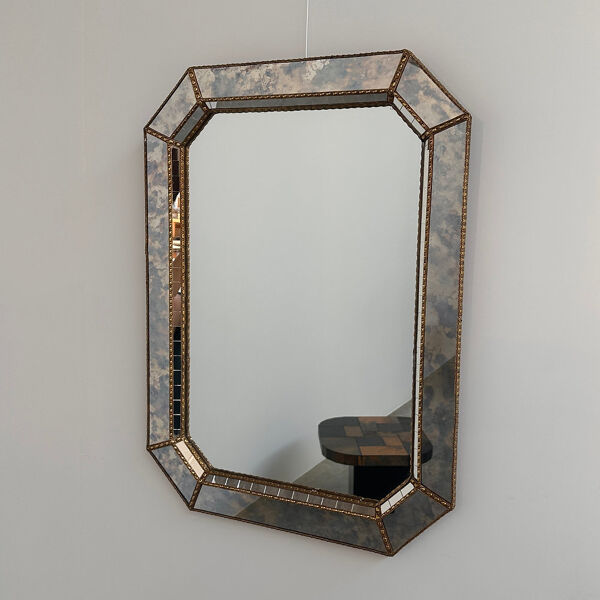 Miroir mosaïque espagnol vintage, miroir mural octogonal, miroir fait à la main, style Hollywood Regency