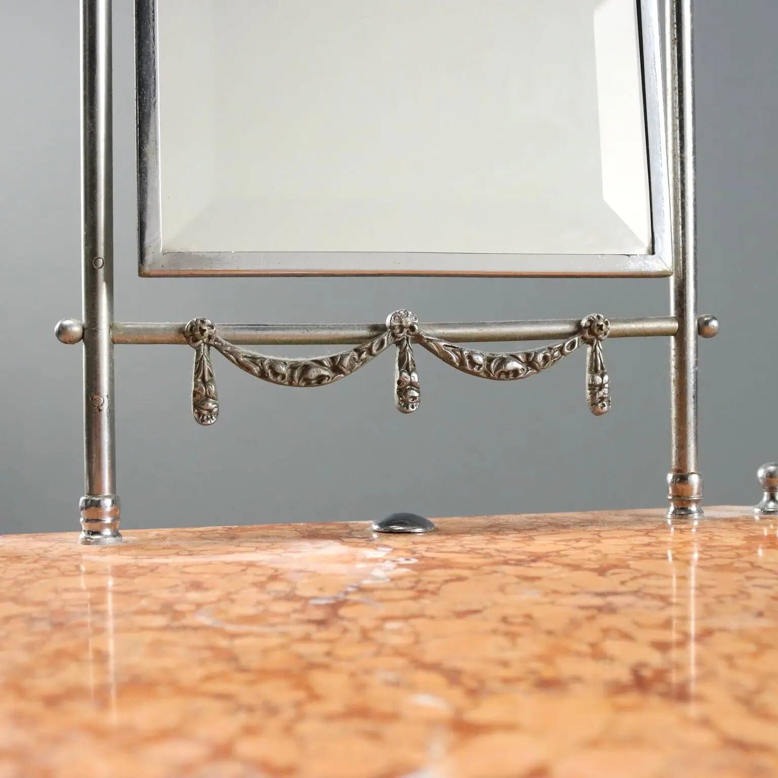 Antique metal and marble dressing table with mirror, Italy, 20th century.