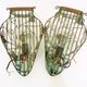 Pair of wall light cage in blown glass green color and wrought iron. Murano style. Year 80