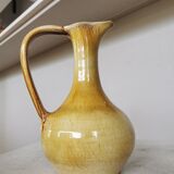 Handmade Ceramic Pitcher: 1970s LKC Pottery, Yellow Brown Glaze