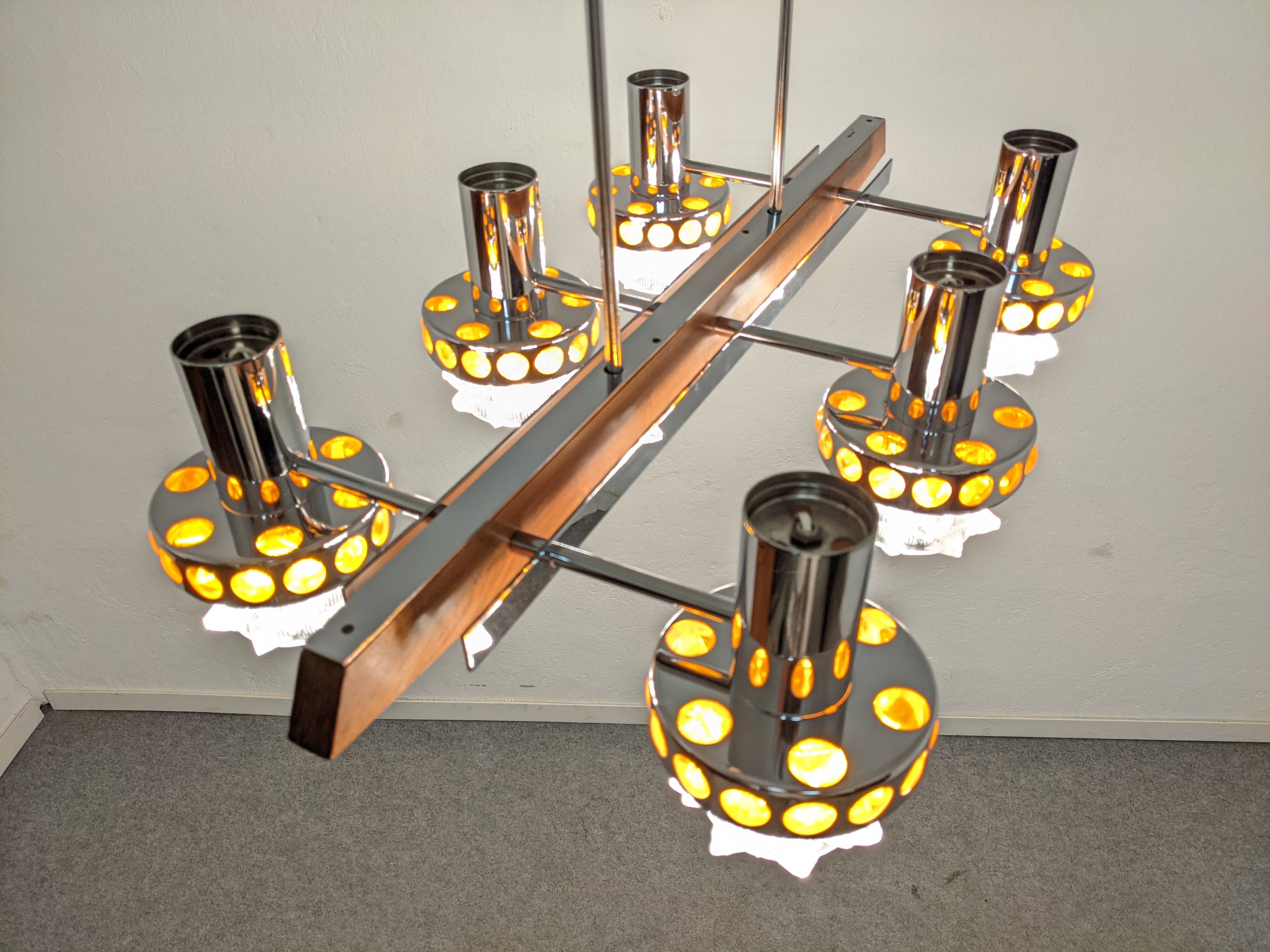 Lustre Space Age à 6 feux des années 60/70 par Raak