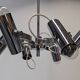 Modernist chandelier with 6 spots in chrome metal, France circa 1970.