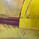 Abstract painting " Abstraction Jaune " by Serge Detriaux, Oil on Panel, 1982
