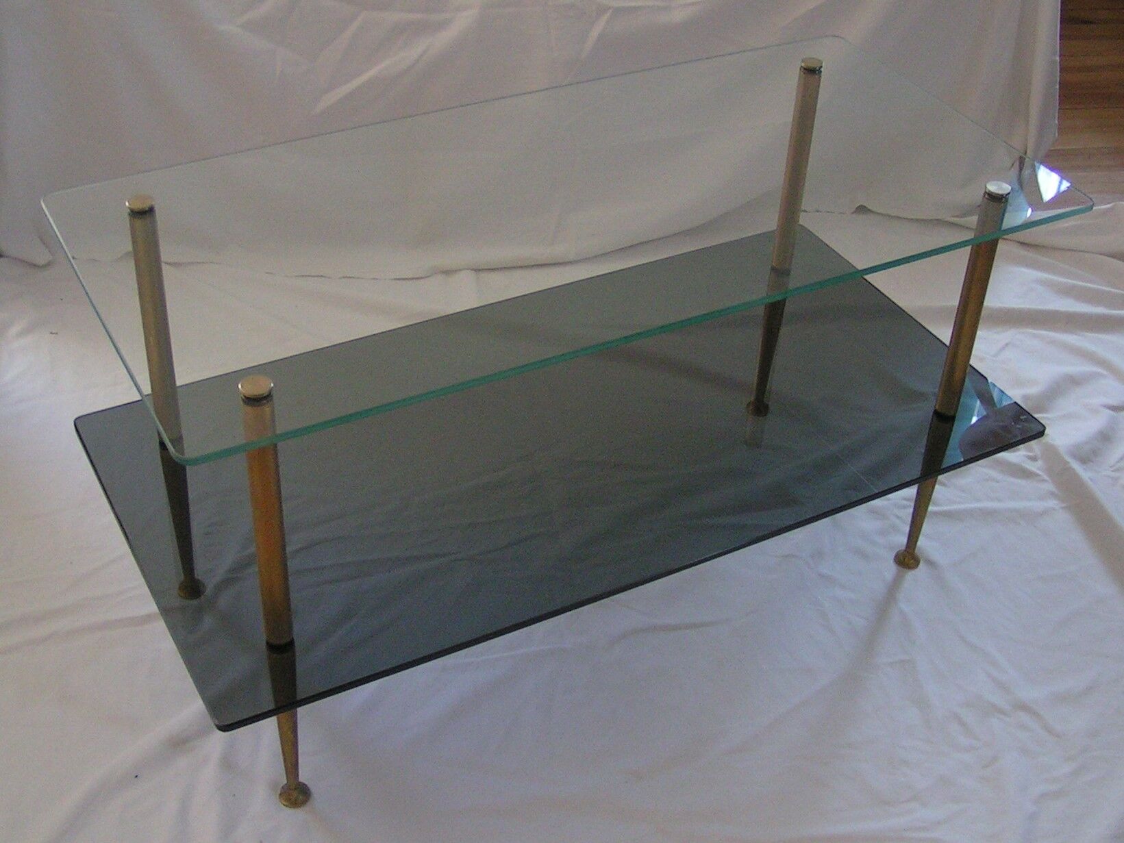 Coffee table double top glass and base brass 60 years