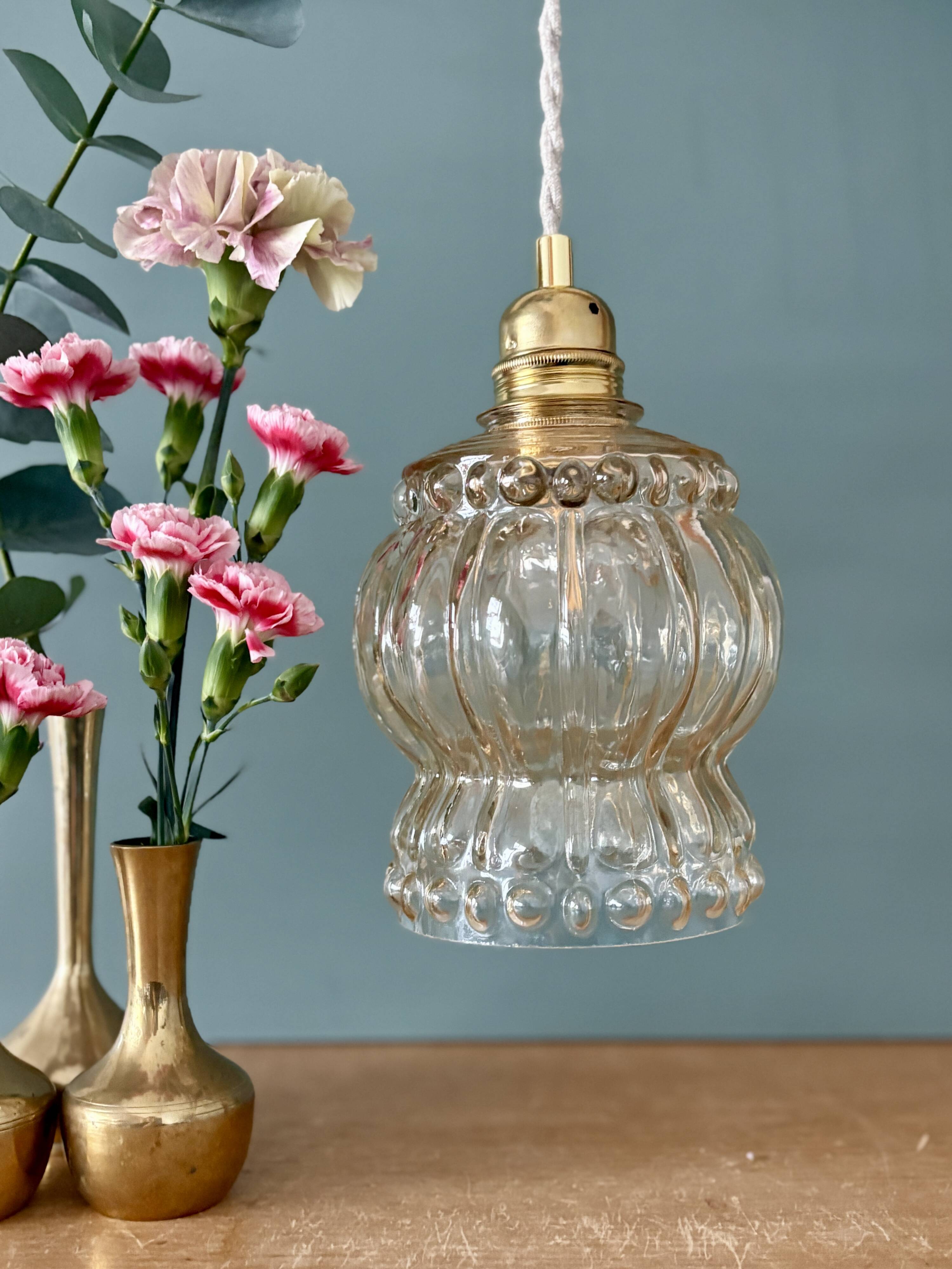 Vintage amber glass suspension globe