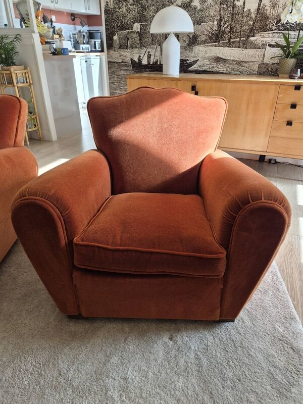 Lot de 2 fauteuils club moustache en velours