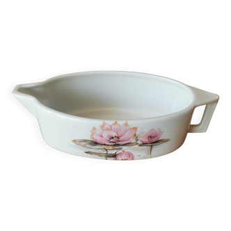 Gravy boat with pouring bowl, Limoges porcelain, Tharaud quality, vintage water lily
