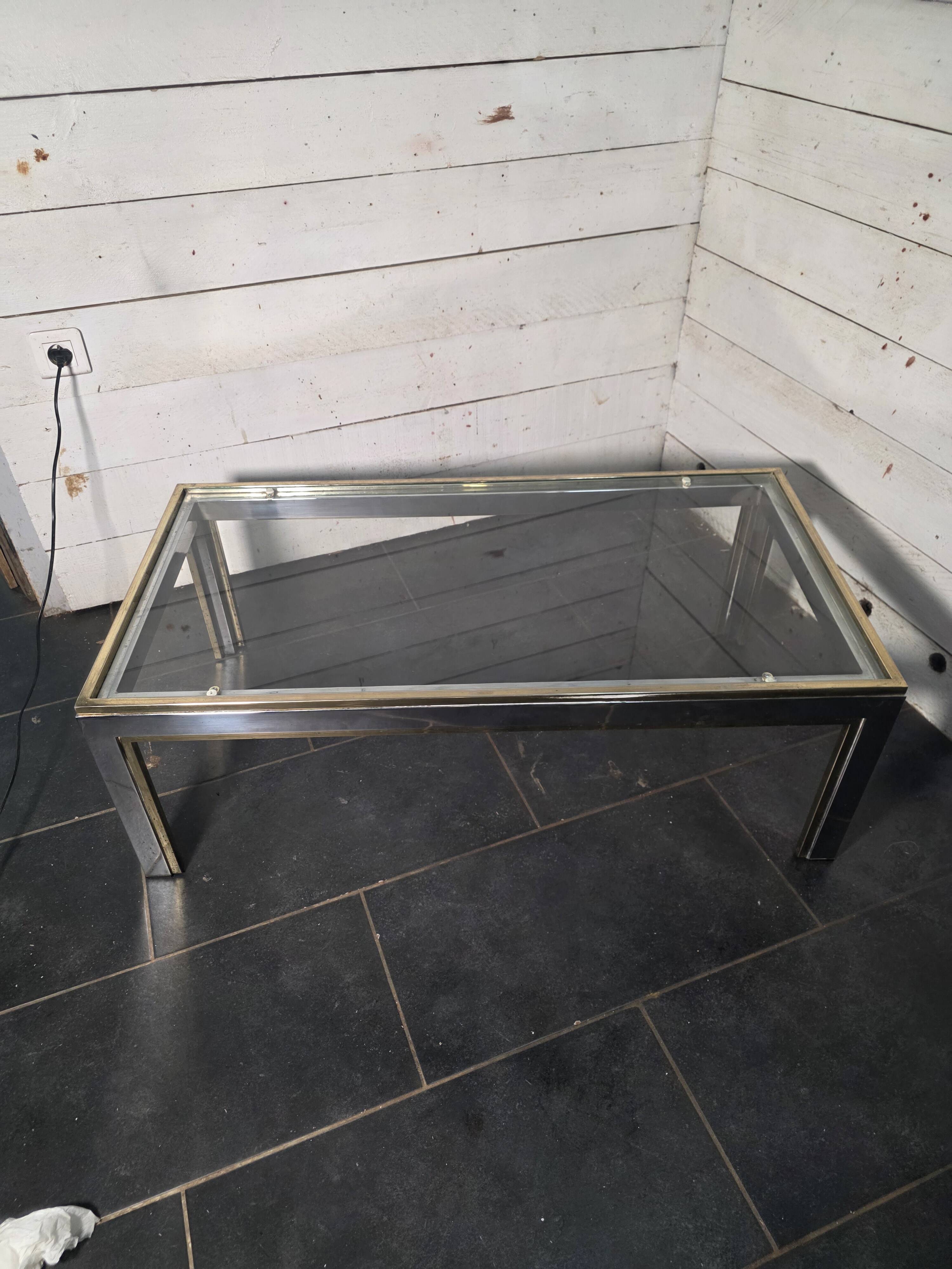 Chrome and gold metal coffee table by Romeo Rega from the 1970s.