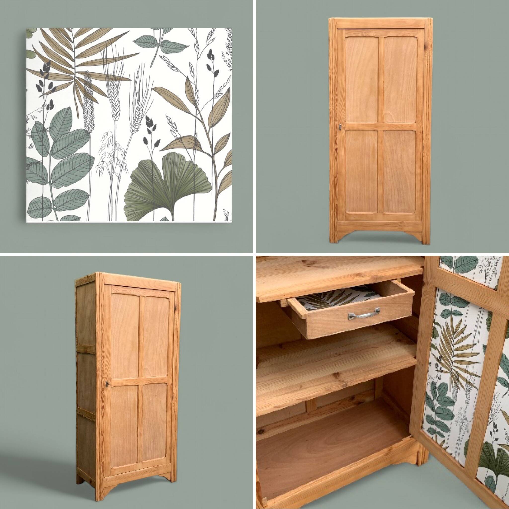 Parisian bonnet wardrobe, raw wood, 1950s