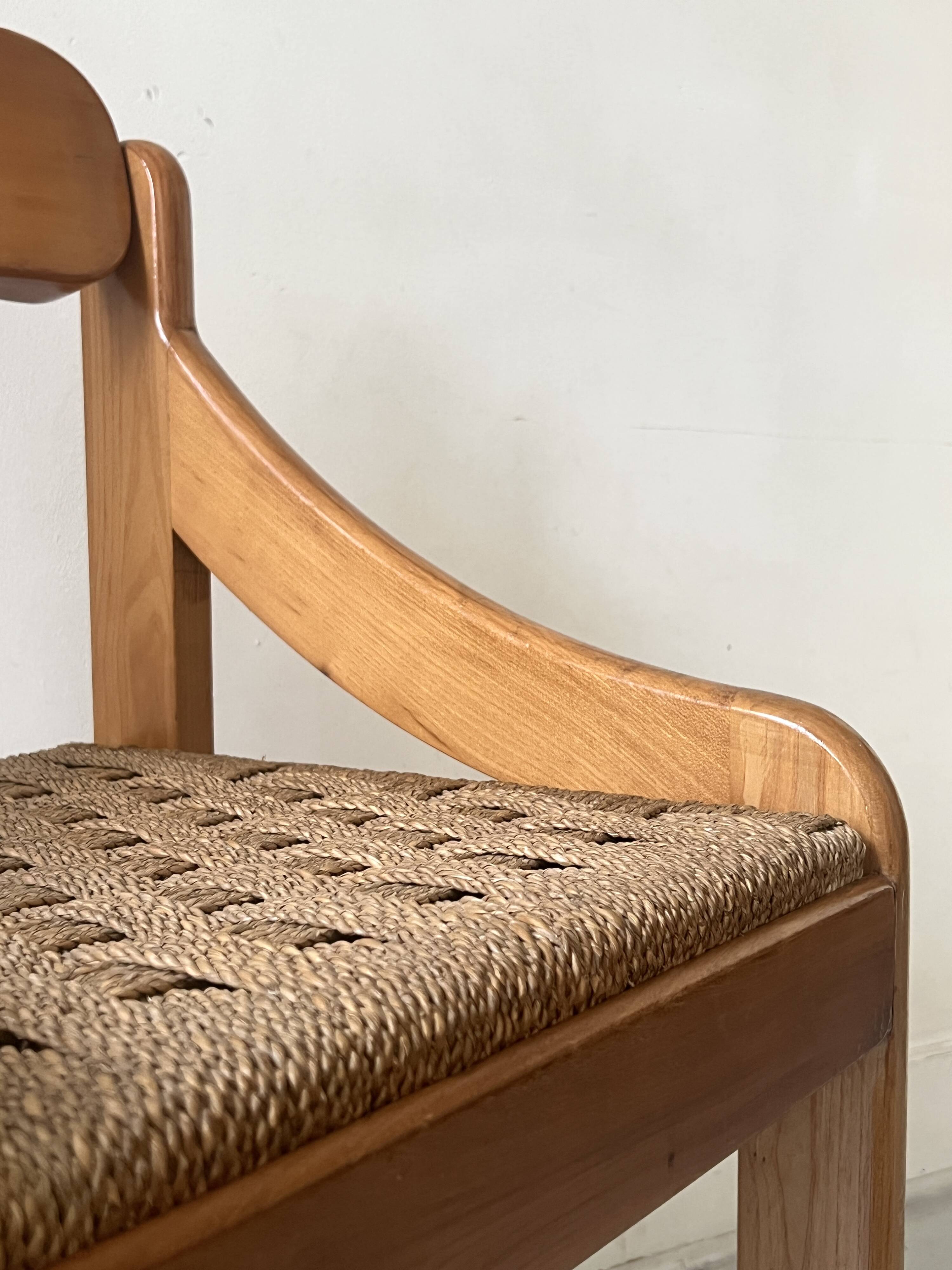 Chaise scandinave vintage en orme et corde tressée, design 1950