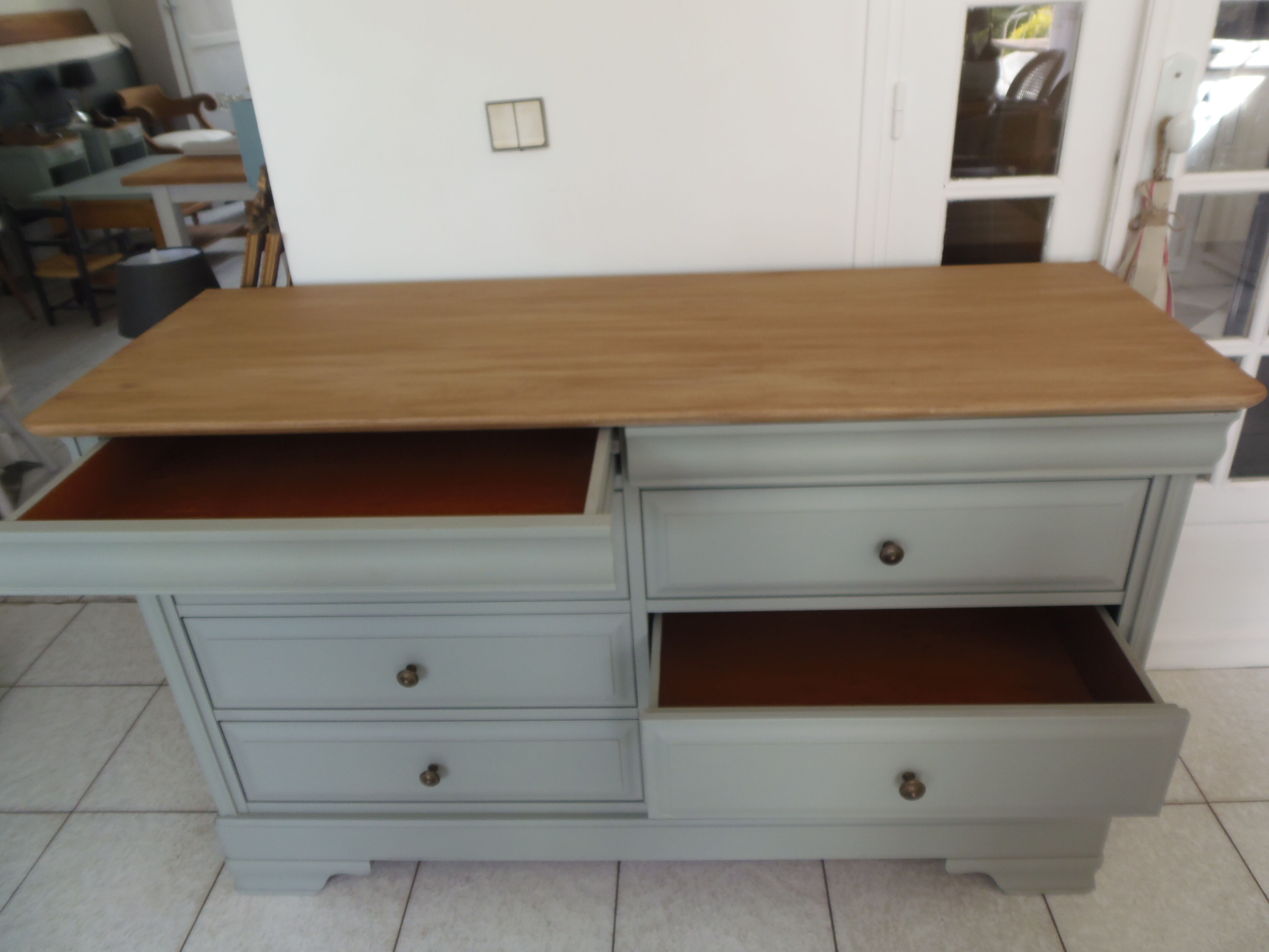 Louis Philippe style chest of drawers, 8 drawers green of gray