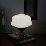 Large vintage globe lamp in white opaline glass and chrome brass.