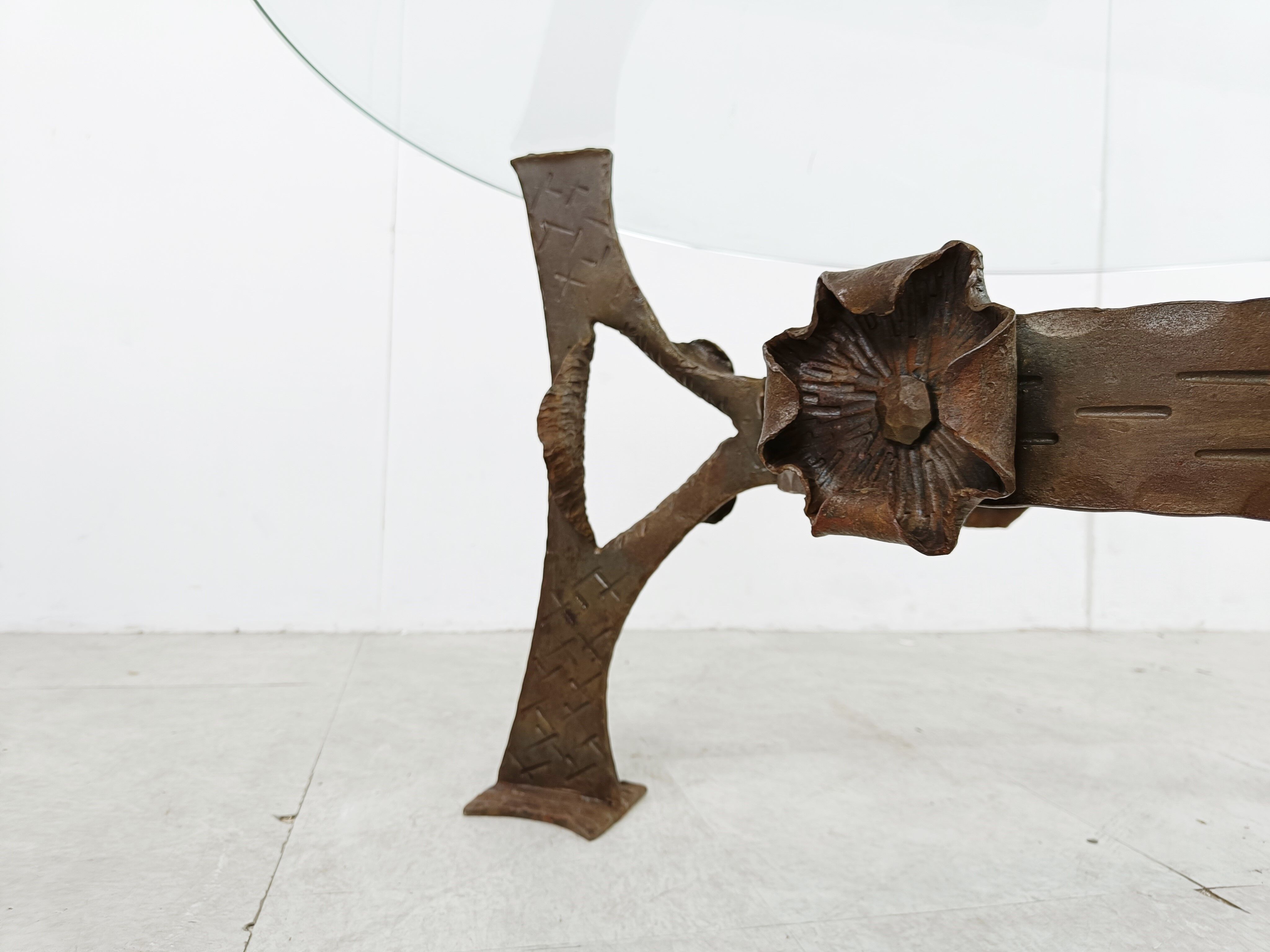 Sculpted steel flower coffee table, 1970s