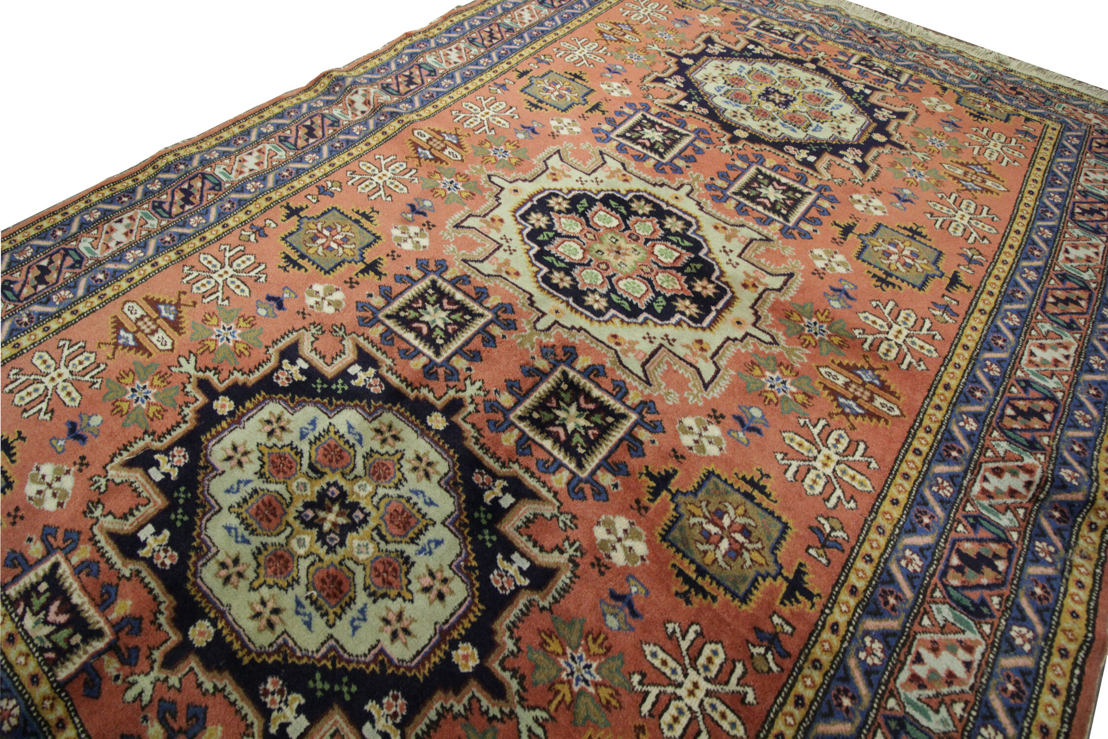 Vintage Orange Wool Azerbaijan Area Rug- 142x187cm