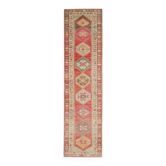 1970s vintage Turkish hand-knotted wool cotton red runner rug 110x361