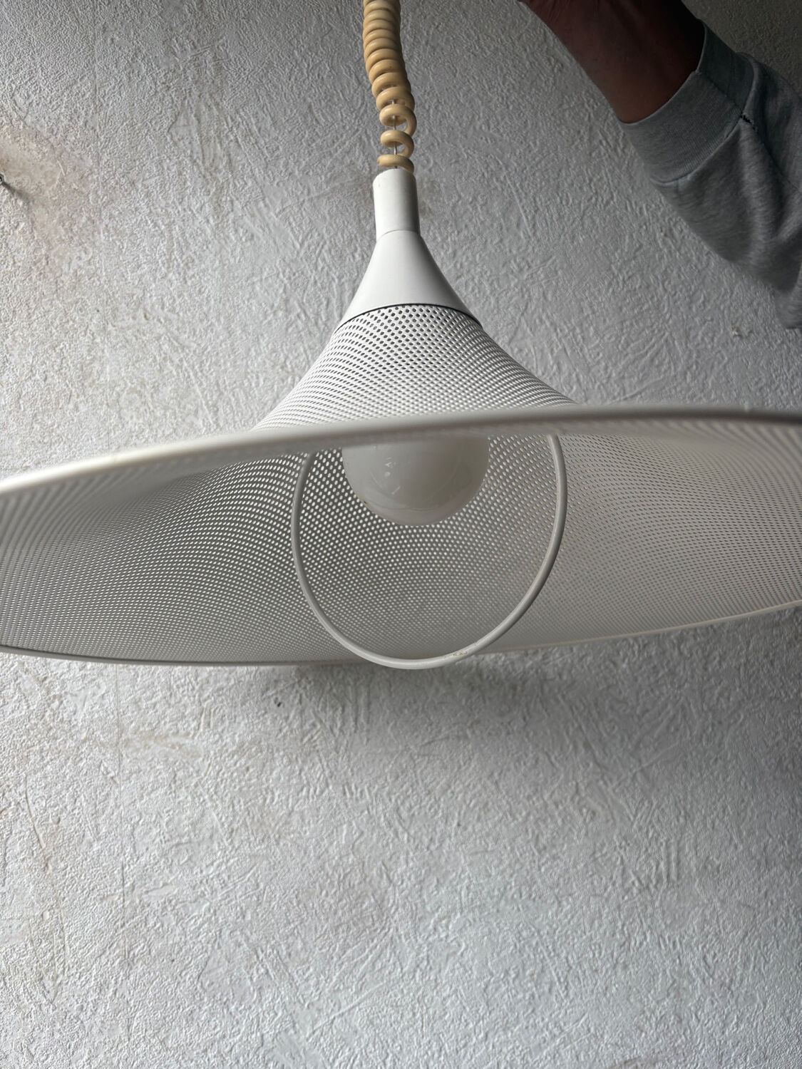 Vintage suspension in perforated white lacquered metal – postmodern design