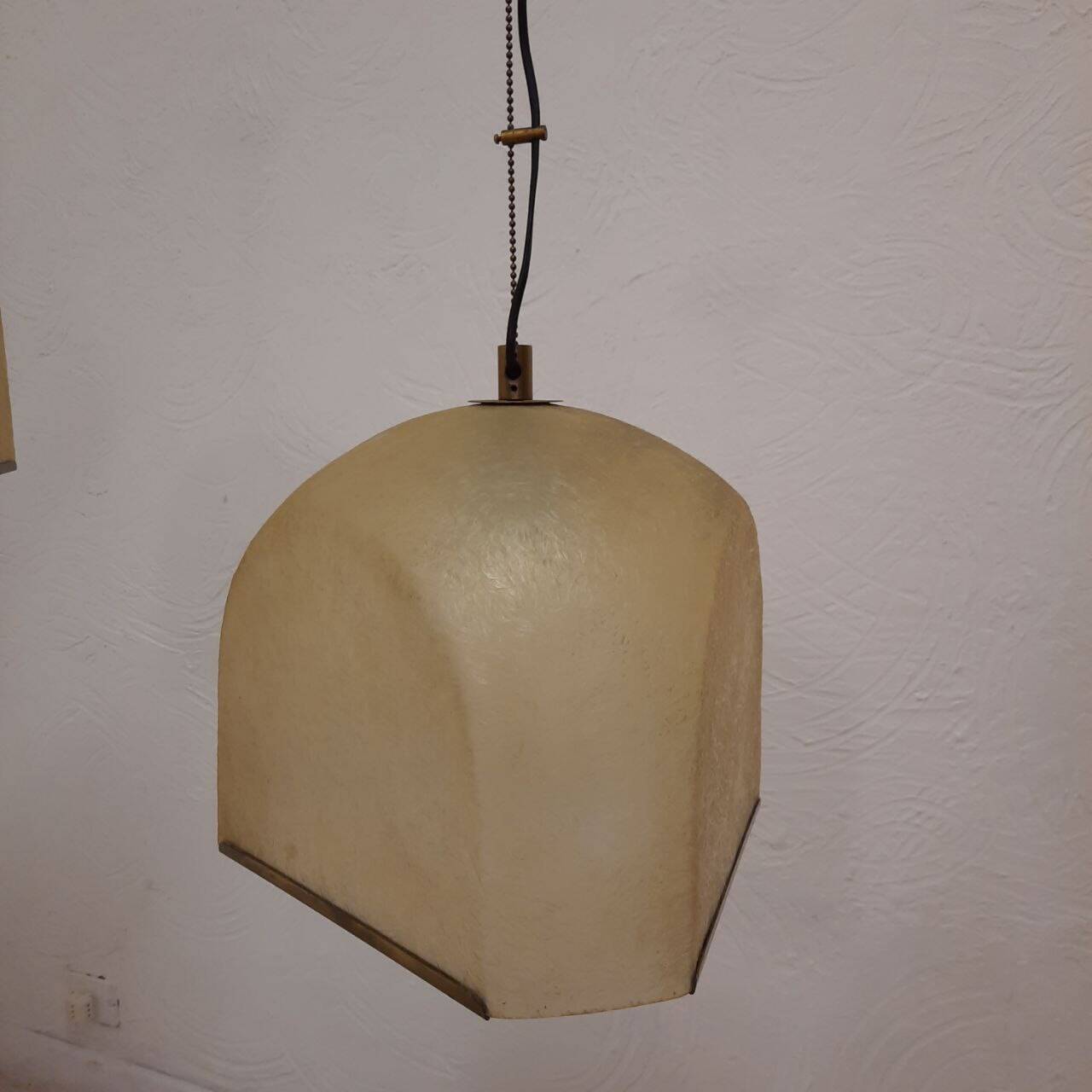 Pair of Lamperti vintage chandeliers in fiberglass and brass