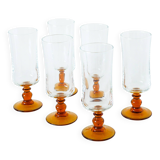 Set of 6 amber-footed champagne flutes, 1970