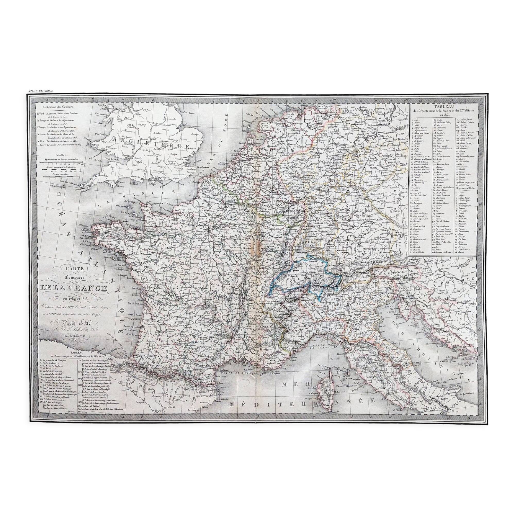 Old map of France - 1842