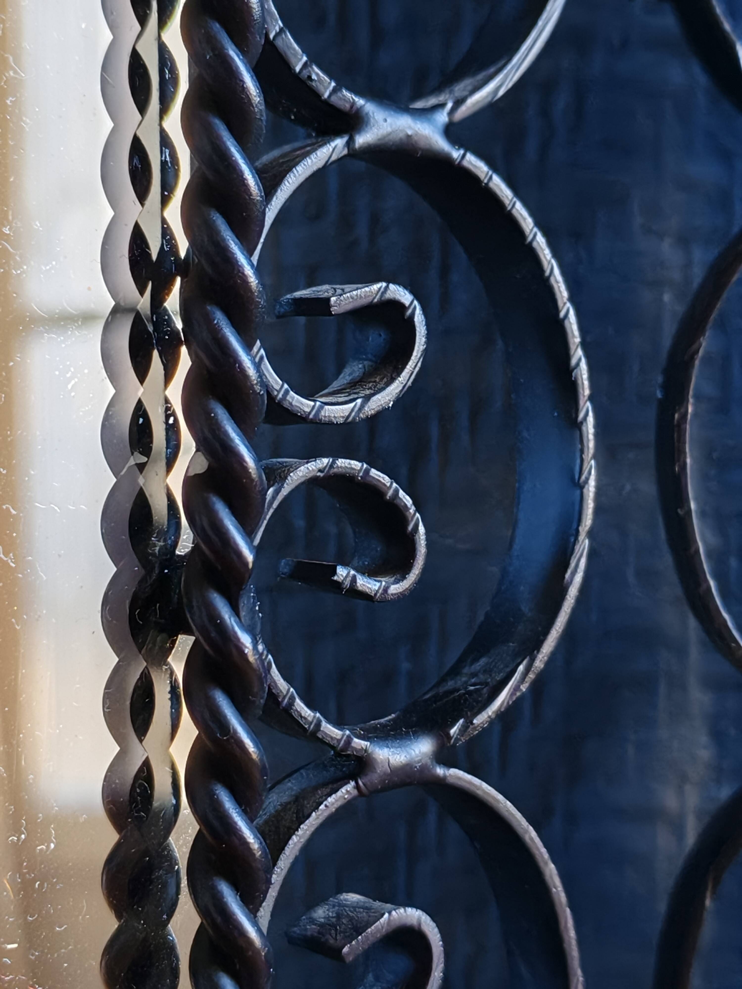 Vintage Black Wrought Iron Triptych Mirror