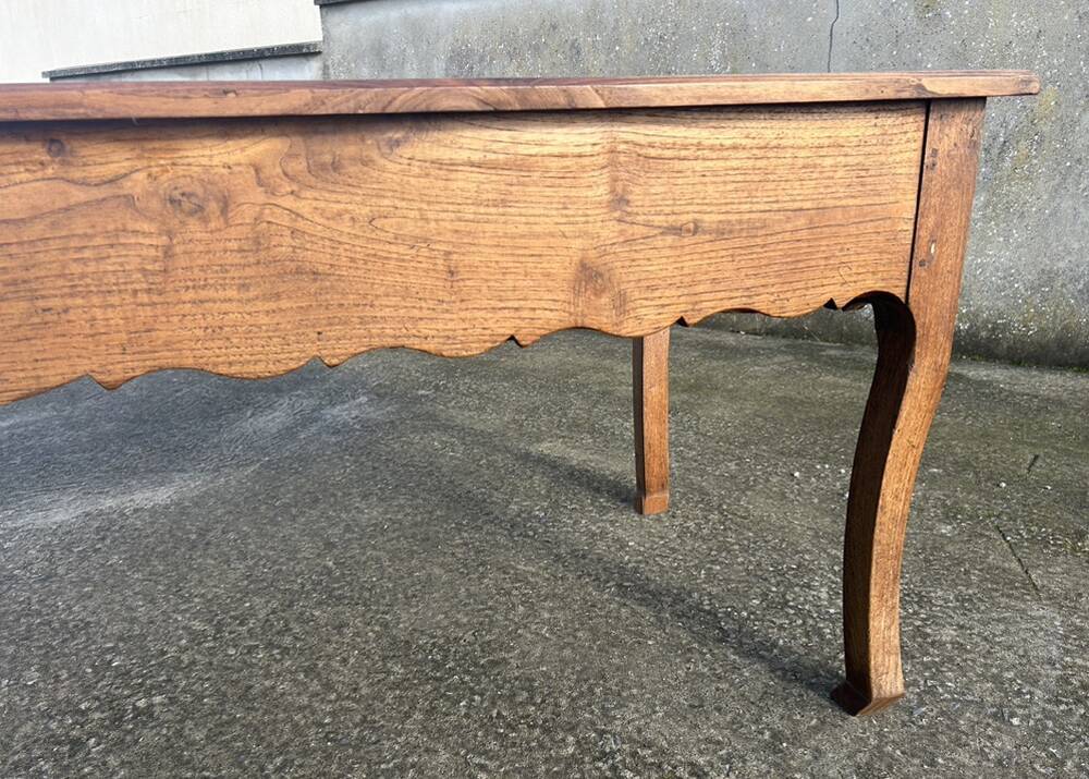 Solid oak farmhouse table, one drawer, vintage, early 20th century.