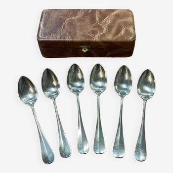 Series of 6 teaspoons in silver metal with their case