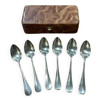 Series of 6 teaspoons in silver metal with their case