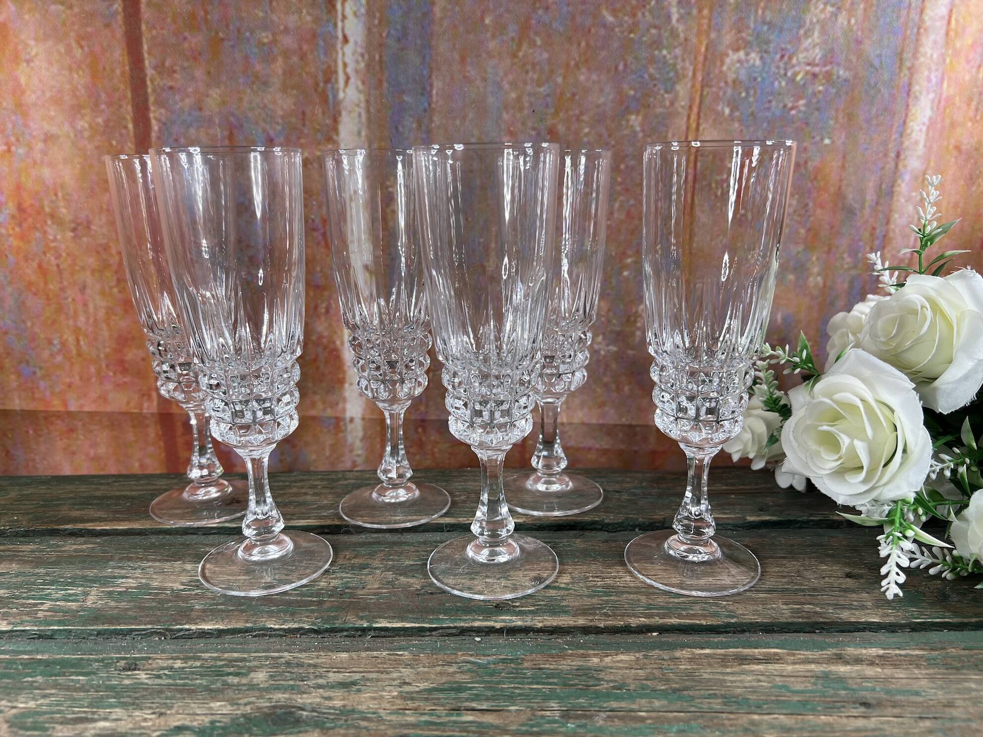 Set of 6 Cristal d'Arques Pompadour champagne flutes
