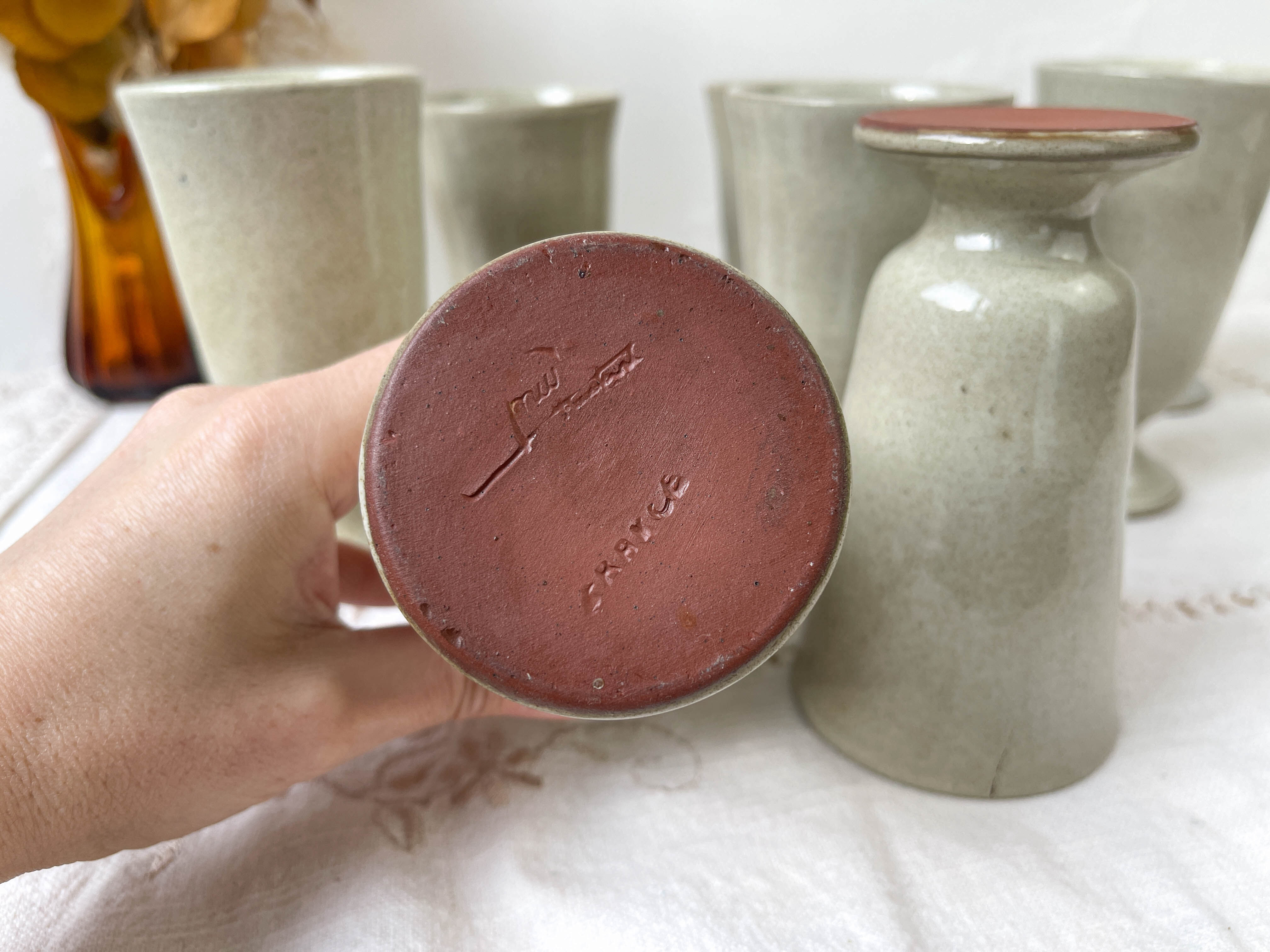 6 mazagrans in vintage speckled stoneware