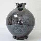 Black pearl glaze ceramic pitcher by Reinhold Rieckmann signed