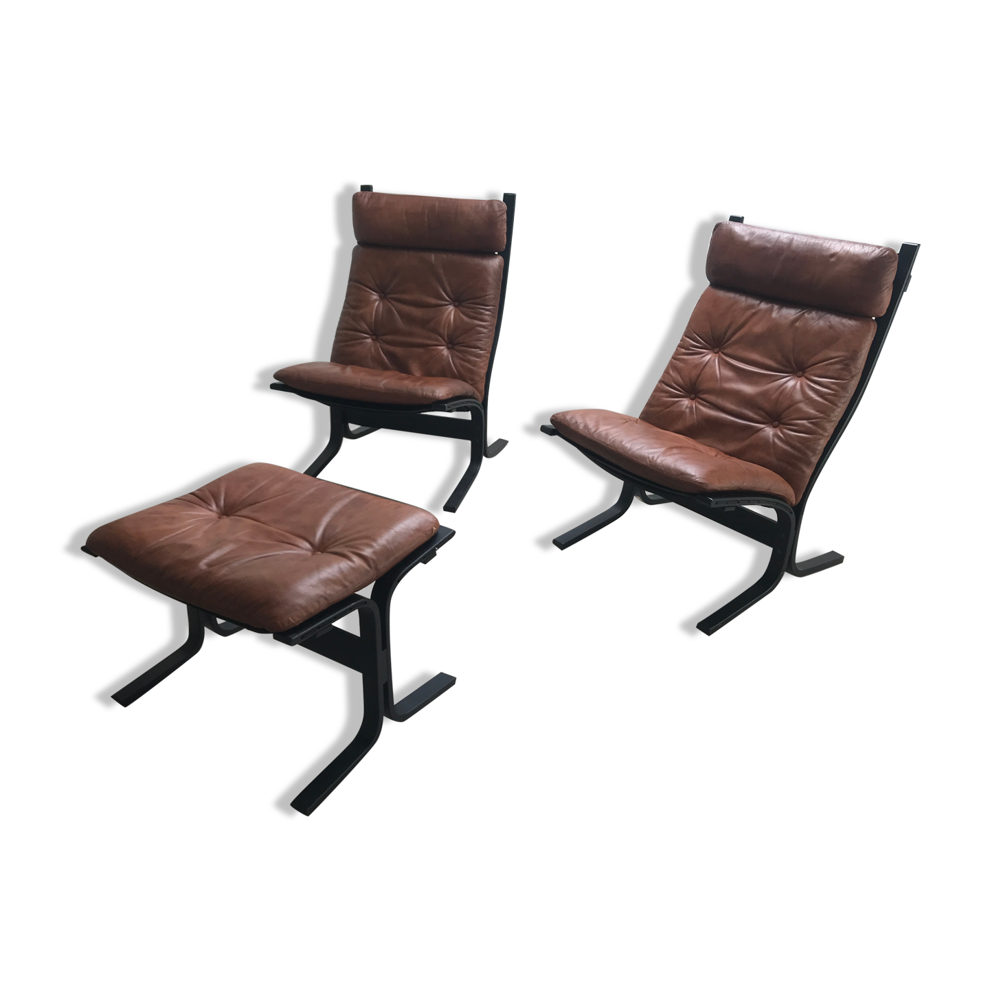 Westnofa Pair of armchairs and footrest siesta brown leather