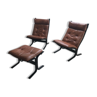 Westnofa Pair of armchairs and footrest siesta brown leather