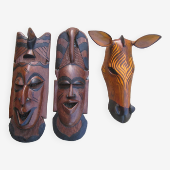 Set of three wooden African masks