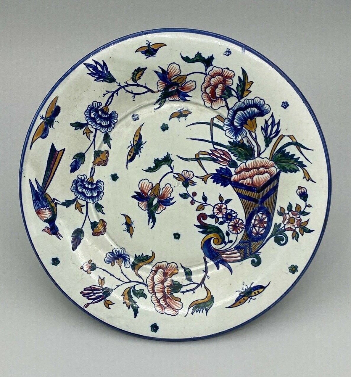 Plate gien with cornucopia decoration insect peacock butterfly