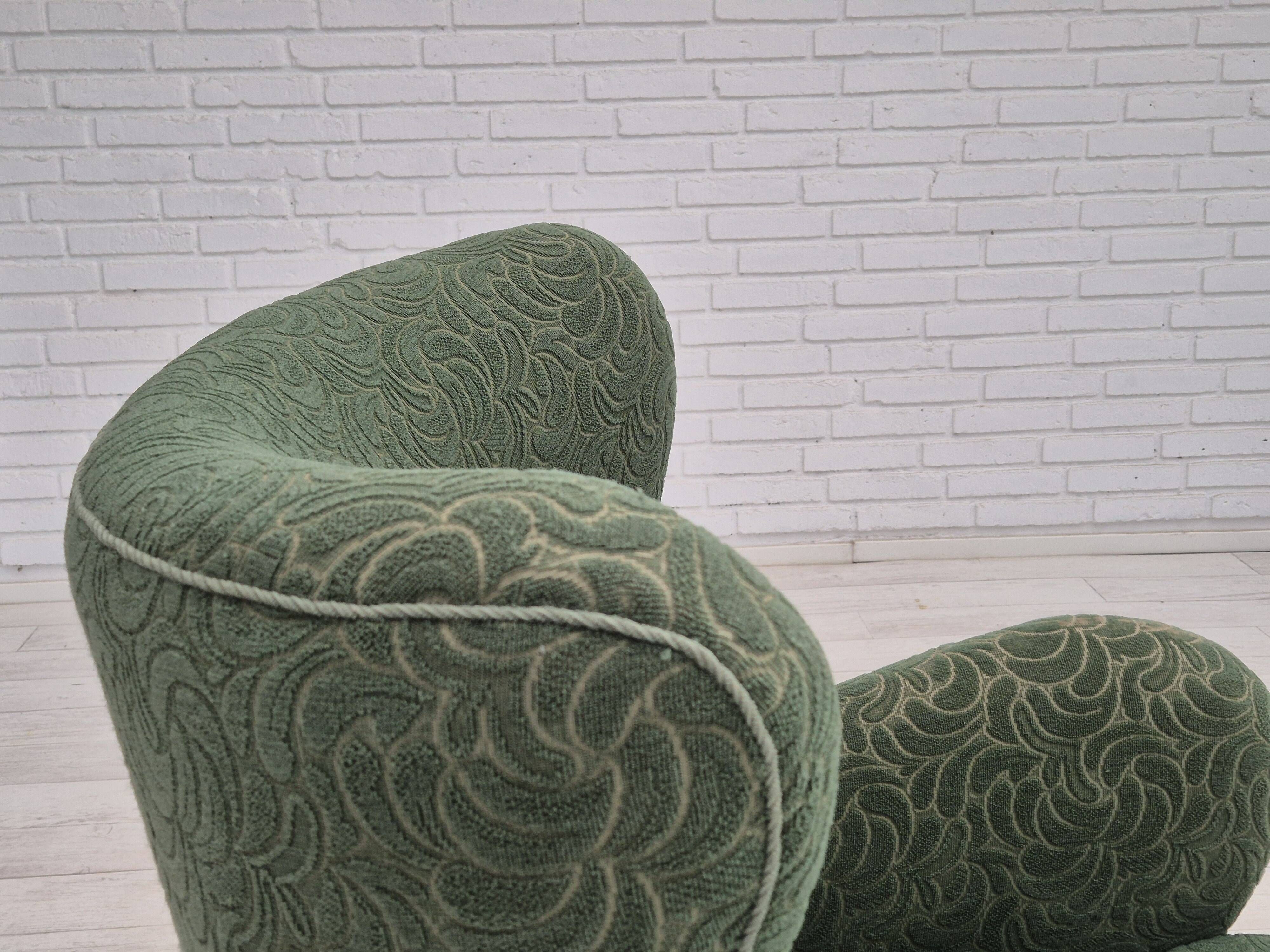 1960s, Danish armchair, original condition, furniture fabric, beech wood legs.