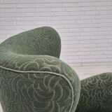 Fauteuil danois des années 1960, état d'origine, tissu d'ameublement, pieds en bois de hêtre.