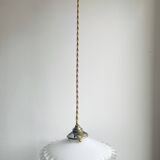 Vintage opaline pendant light with porcelain pavilion