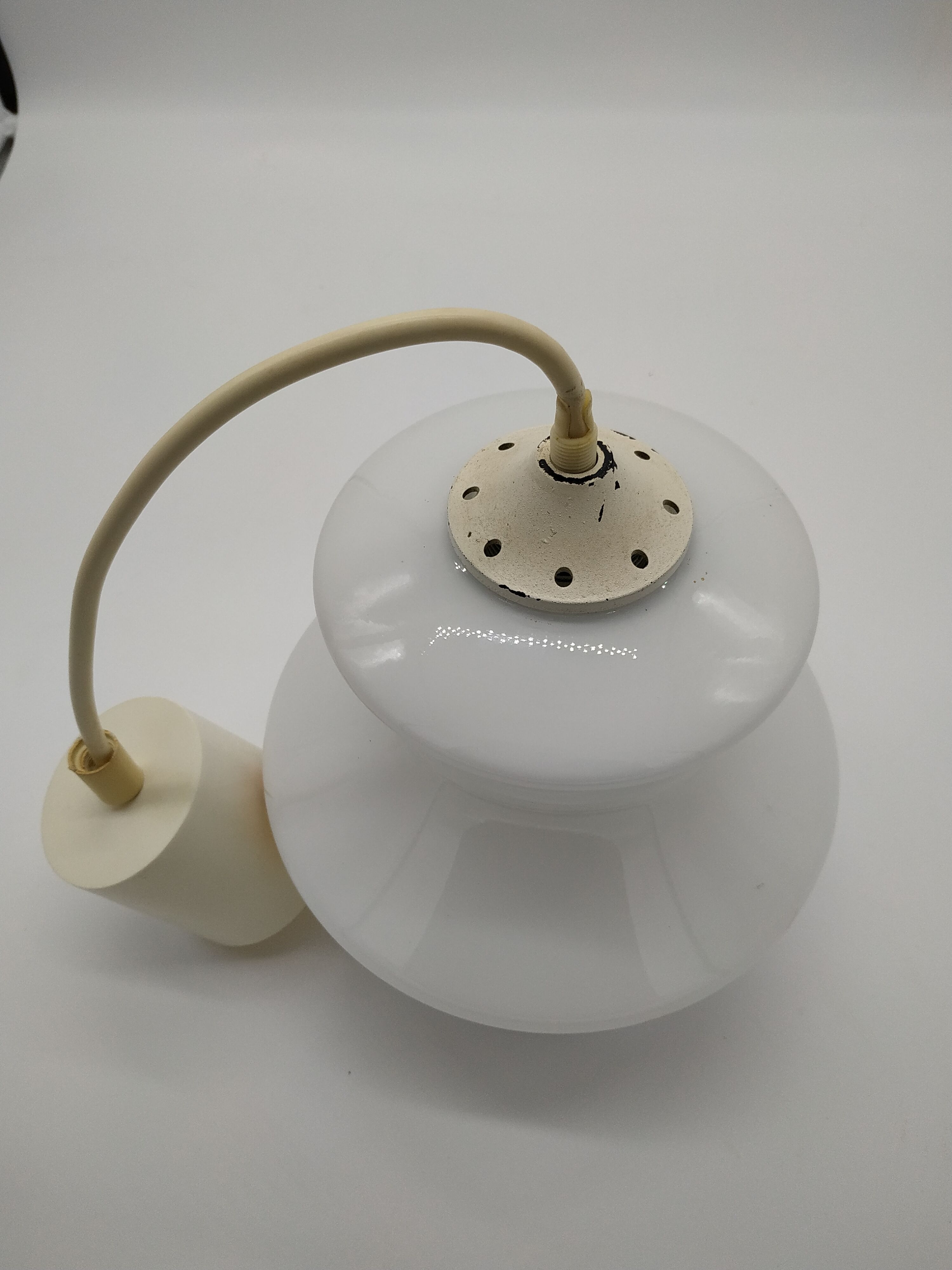 Seventies silkscreened opaline pendant lamp