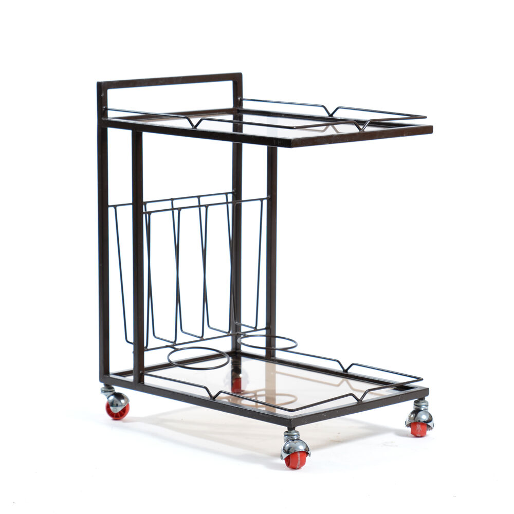 Serving Trolley In Metal And Smoked Glass, Czechoslovakia 1970s