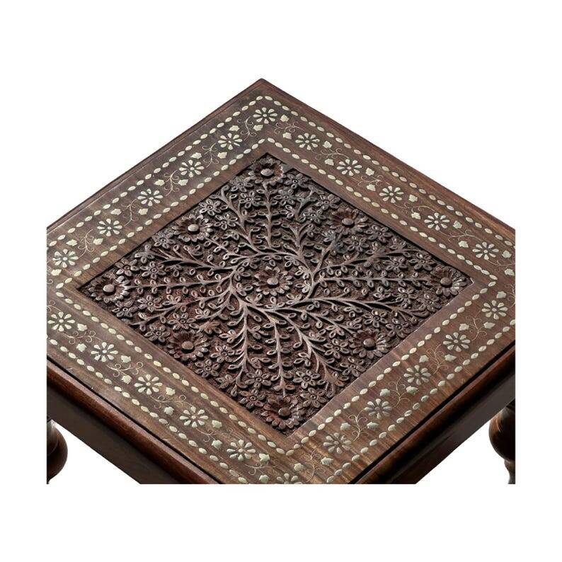 Sesham wood artisanal chowki 15 x 15 inches