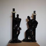 Black porcelain detective lamp, 80s