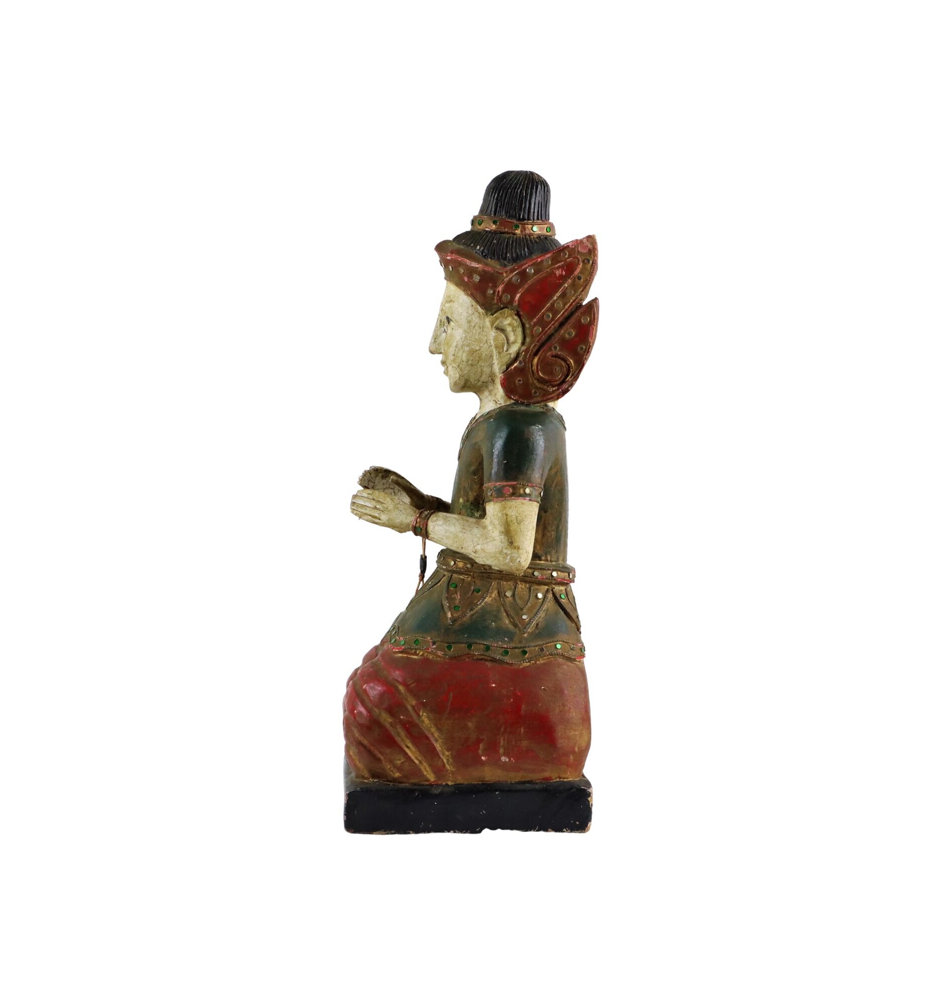 Characterful Vintage Buddha Statue Kneeling Wooden Buddha 44cm