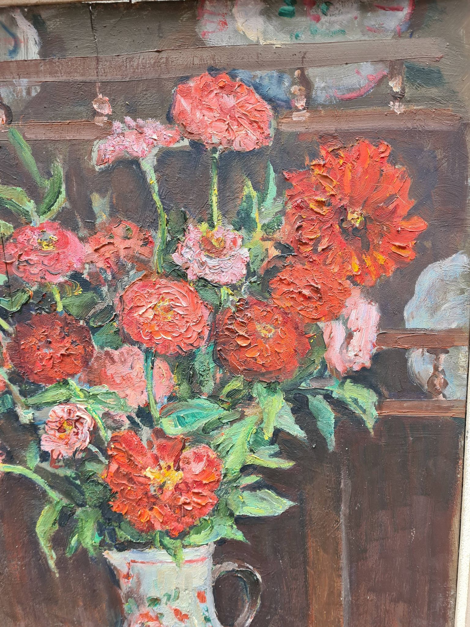 Bouquet de fleurs huile sur panneau de l. prieur