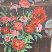 Bouquet de fleurs huile sur panneau de l. prieur