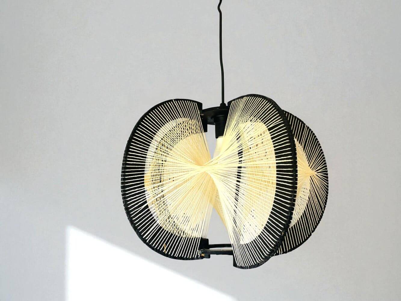 Black painted rustic wooden hanging lamp